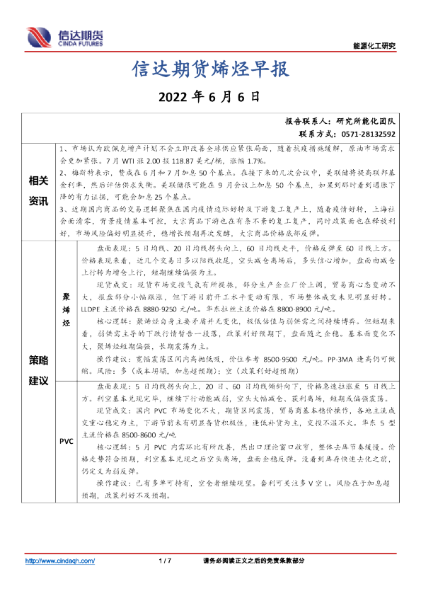 信达期货烯烃早报
