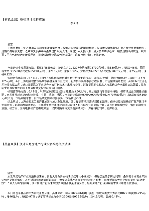 【金属期货】日报-2022-06-08