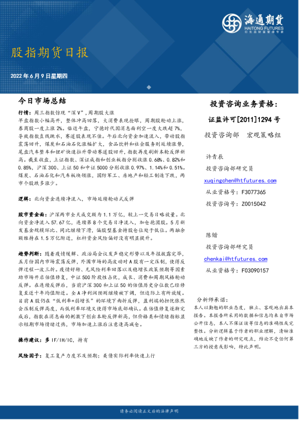 海通期货股指期货日报