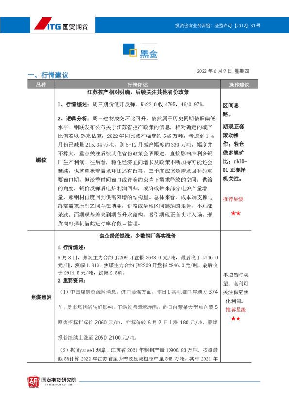 投研日报：黑金