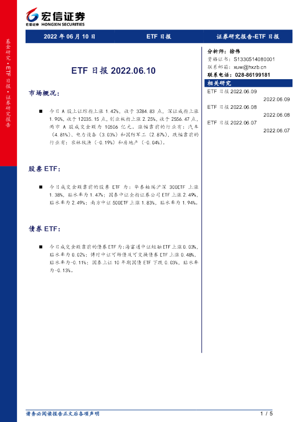 宏信证券ETF日报