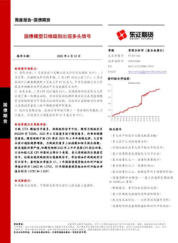 国债模型日线级别出现多头信号