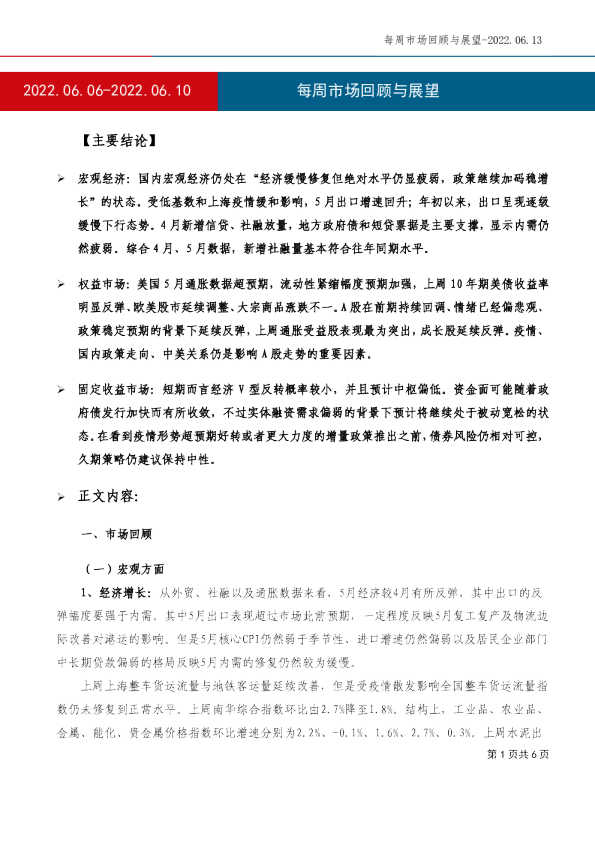 每周市场回顾与展望