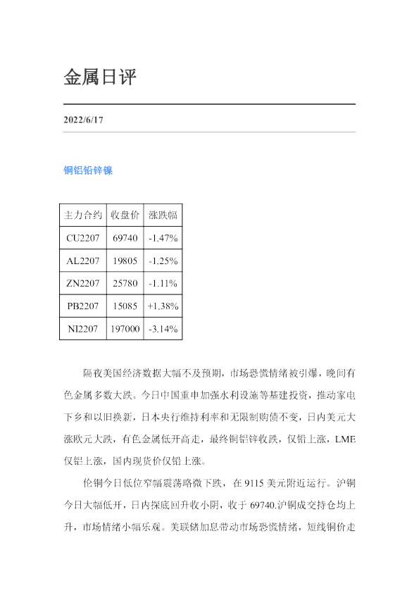 弘业期货金属日评