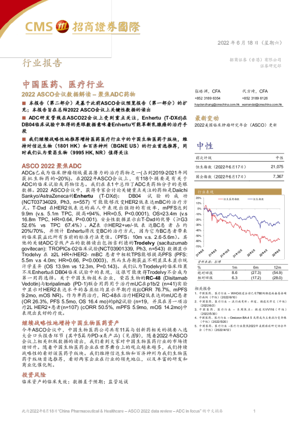 2022ASCO会议数据解读：聚焦ADC药物