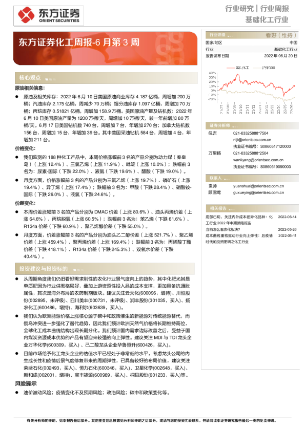 化工行业周报6月第3周
