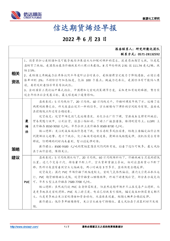 烯烃早报