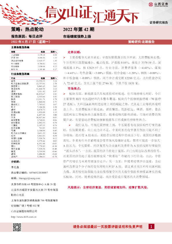 每日点评2022年第42期：市场继续强势上扬