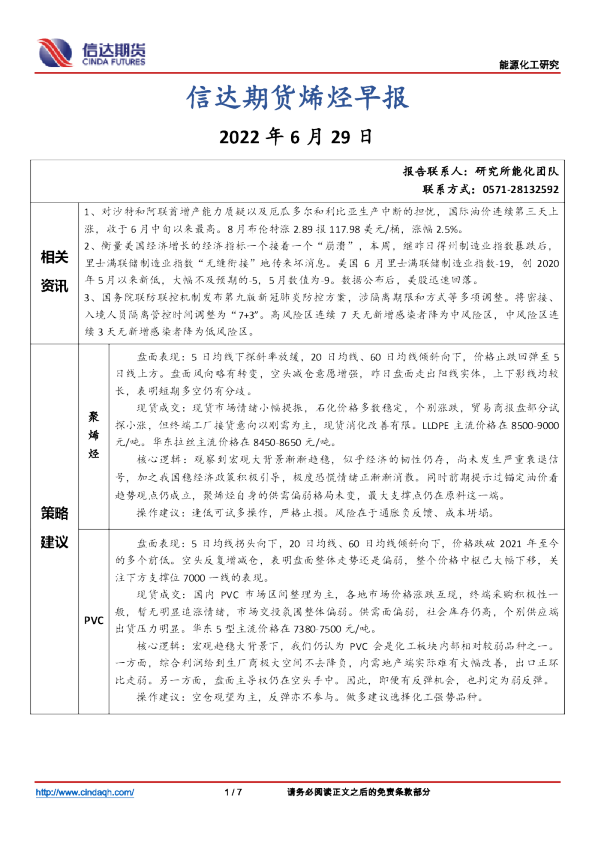 烯烃早报