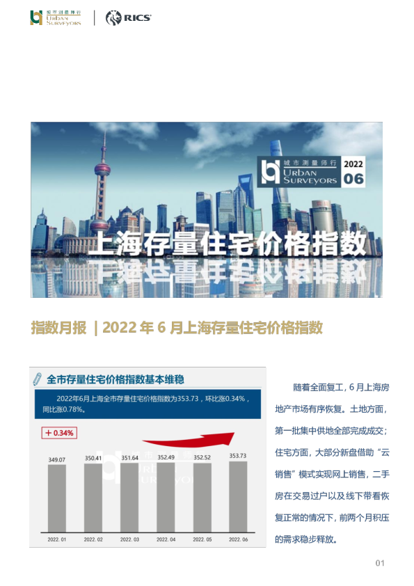 房地产指数月报：2022年6月上海存量住宅价格指数