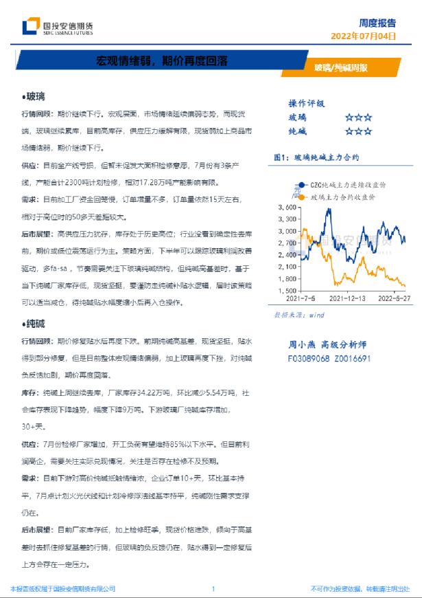 玻璃/纯碱周报：宏观情绪弱，期价再度回落