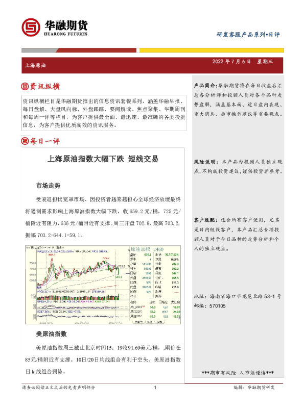 上海原油日评：上海原油指数大幅下跌，短线交易