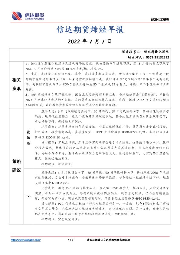 烯烃早报