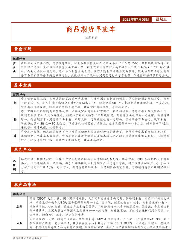 商品期货早班车