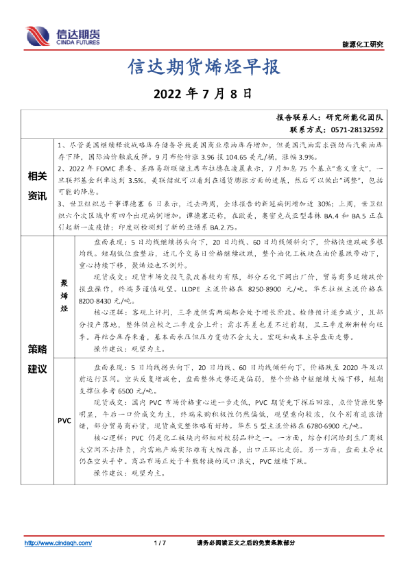 烯烃早报