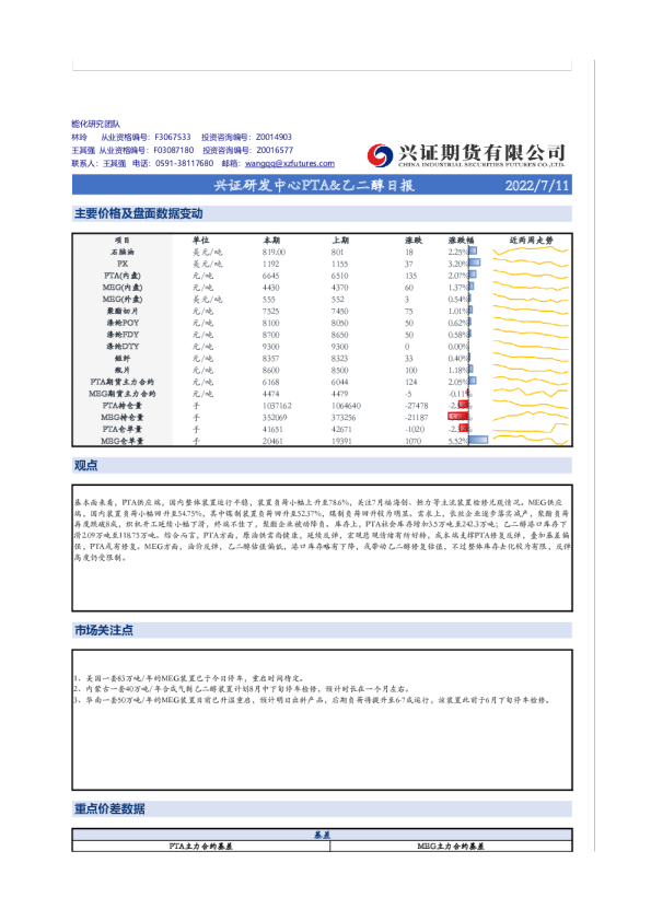 兴证研发中心PTA&乙二醇日报