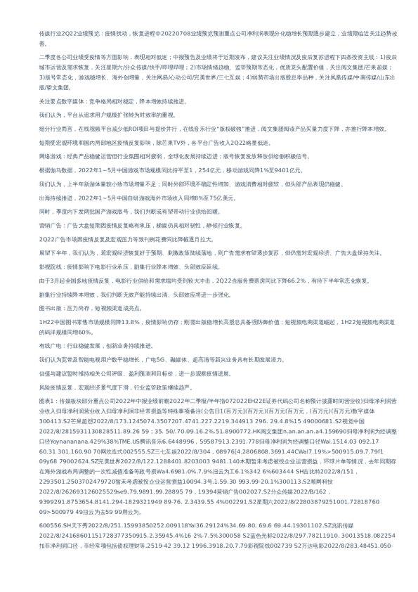 传媒行业-2Q22业绩预览
