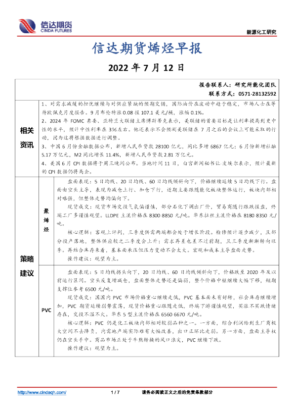 烯烃早报