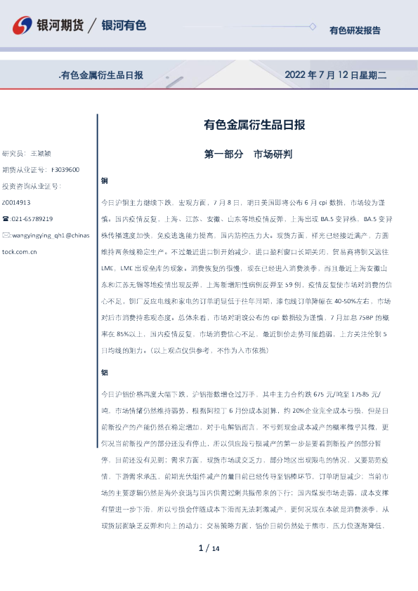 有色金属衍生品日报