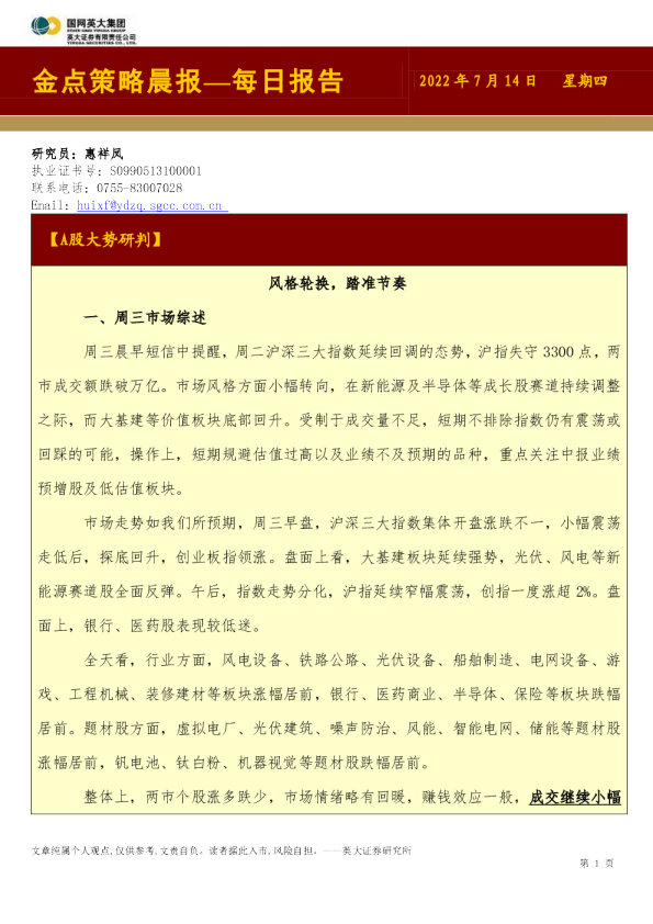 金点策略晨报—每日报告
