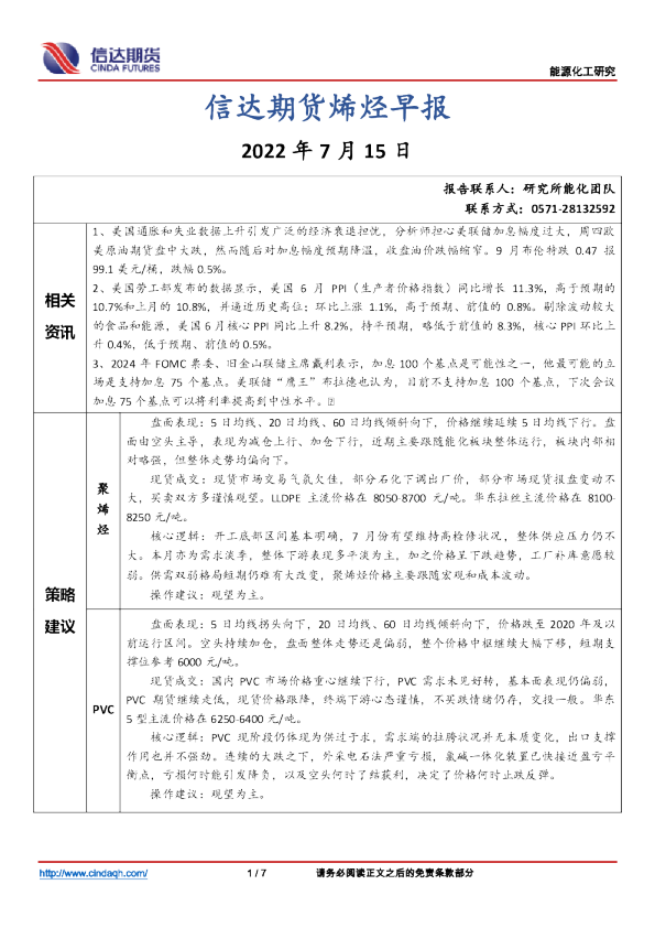 烯烃早报