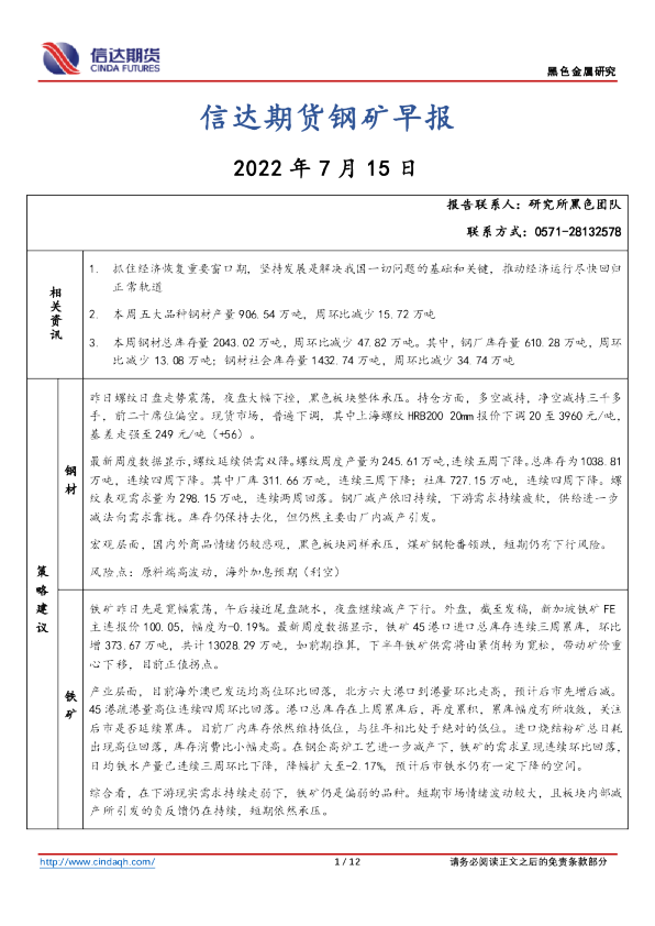 钢矿早报