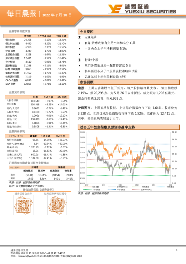 越秀证券每日晨报(2022.07.18)