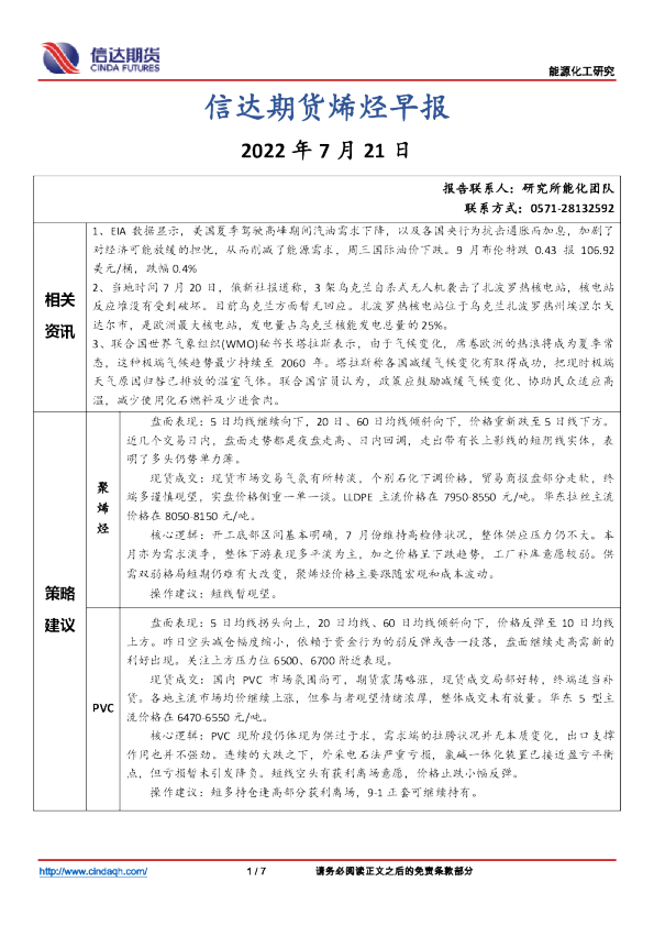 烯烃早报
