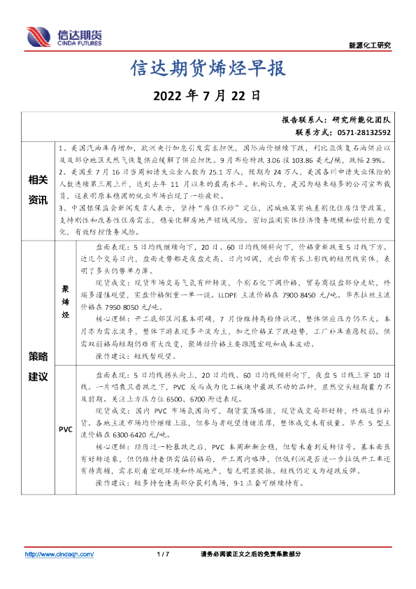烯烃早报