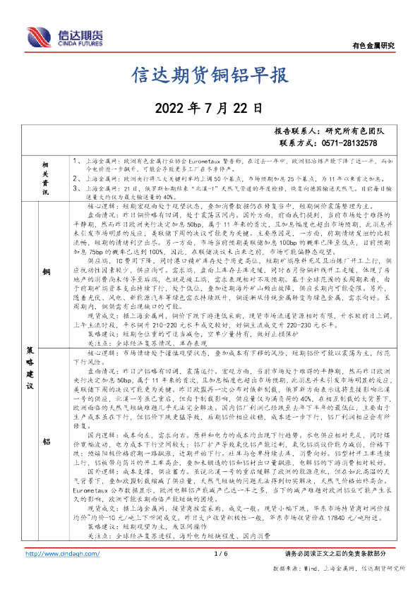 铜铝早报