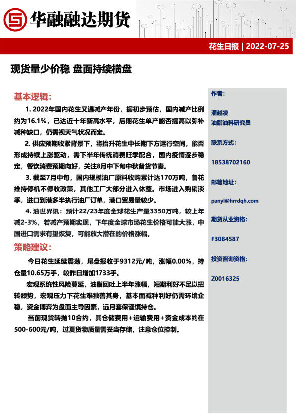 花生日报：现货量少价稳，盘面持续横盘