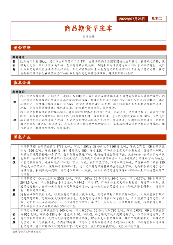 商品期货早班车
