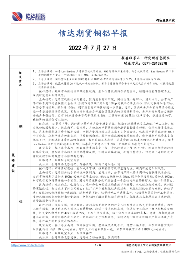 铜铝早报