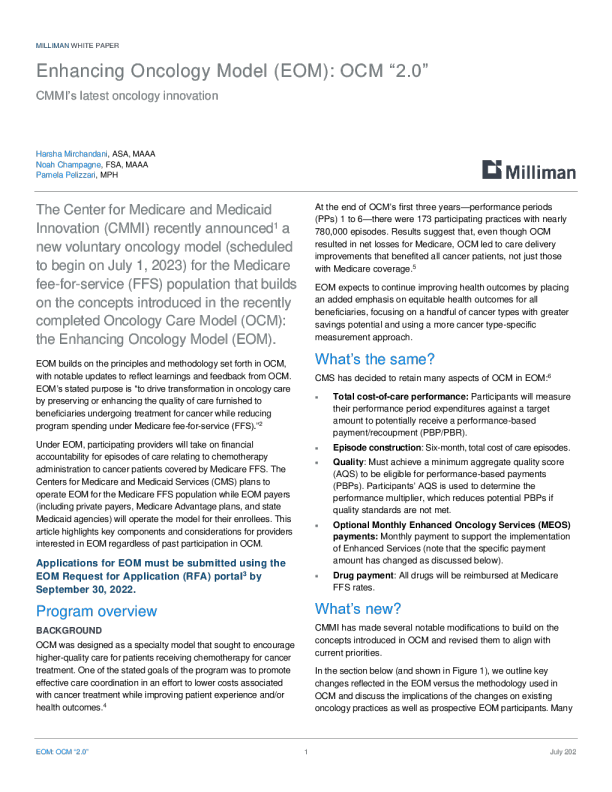 增强肿瘤学模型（EOM）：OCM“2.0”