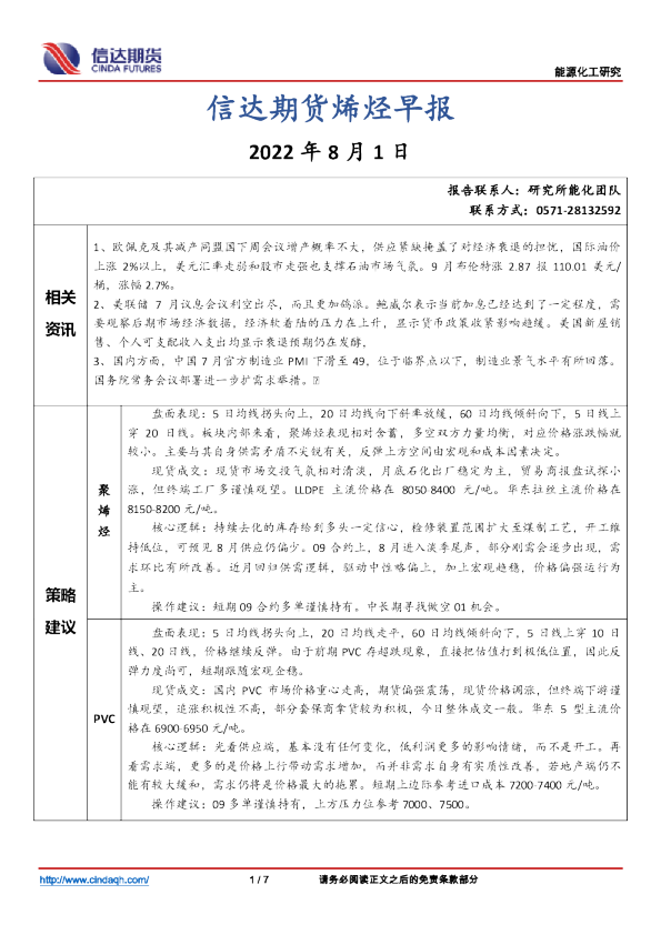 烯烃早报