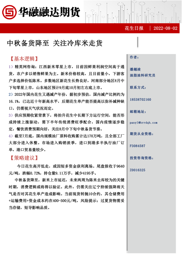 花生日报：中秋备货降至 关注冷库米走货