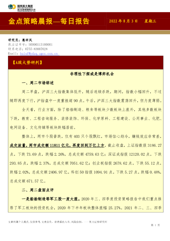 金点策略晨报—每日报告