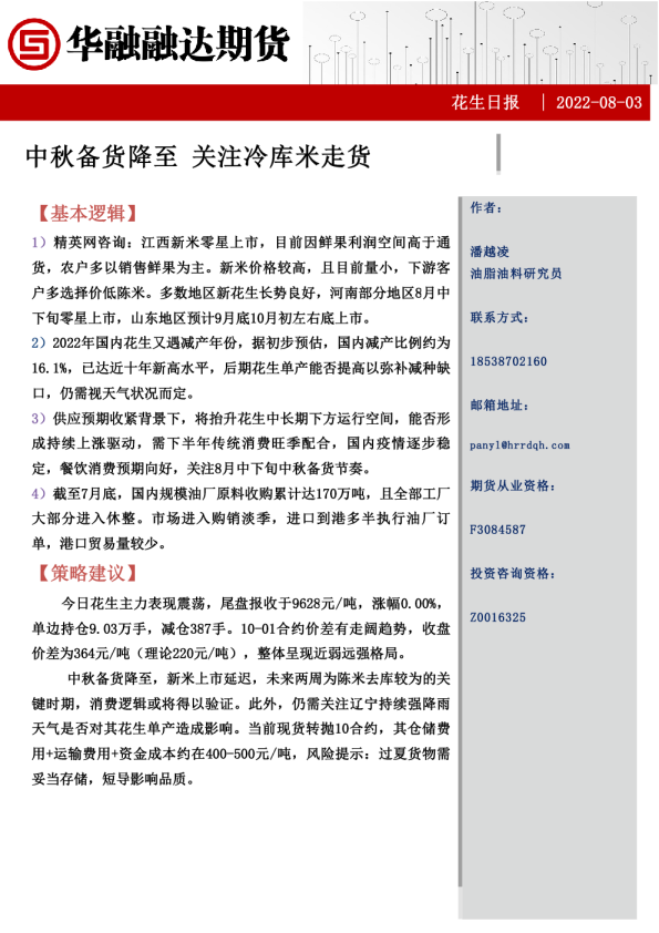 花生日报：中秋备货降至 关注冷库米走货