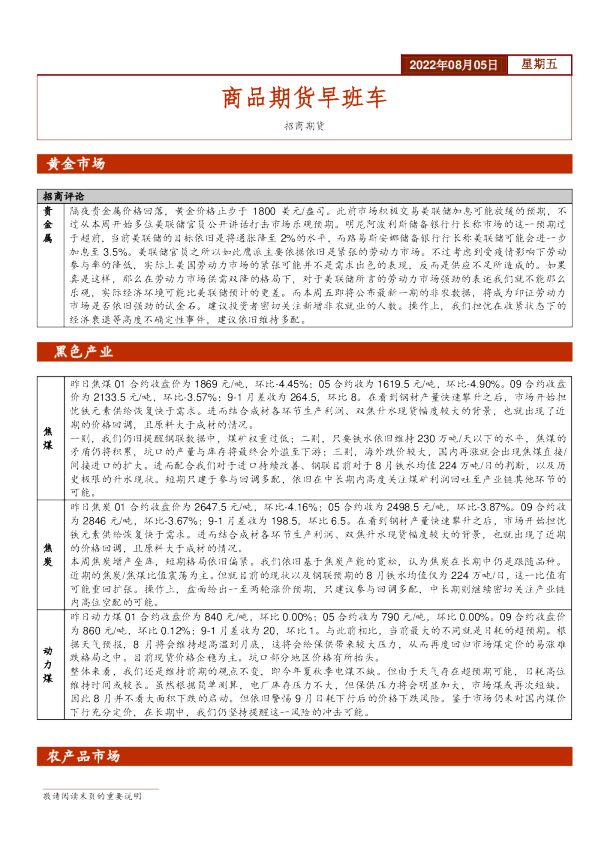 商品期货早班车