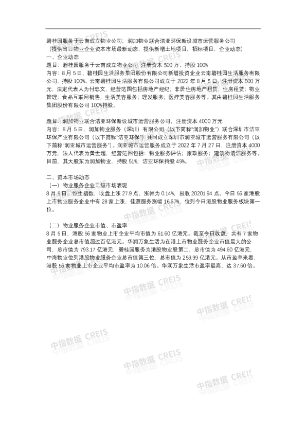 中指物业—每日播报（2022.8.05）