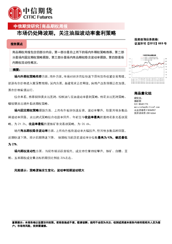 商品期权周报：市场仍处降波期，关注油脂波动率套利策略