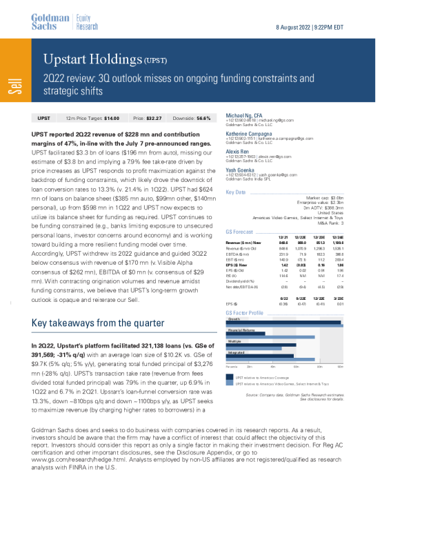 Upstart Holdings第二季度回顾：第三季度展望遗漏了持续的资金限制和战略转变