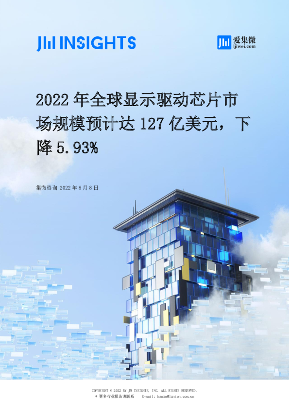 2022年全球显示驱动芯片市场规模预计达127亿美元，下降5.93%