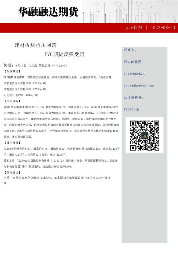 pvc日报：建材板块承压回落，PVC期货反弹受阻