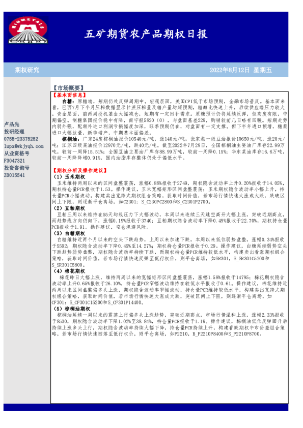 农产品期权日报