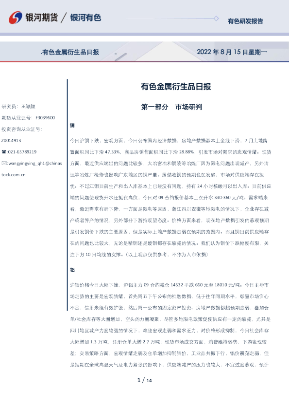 有色金属衍生品日报