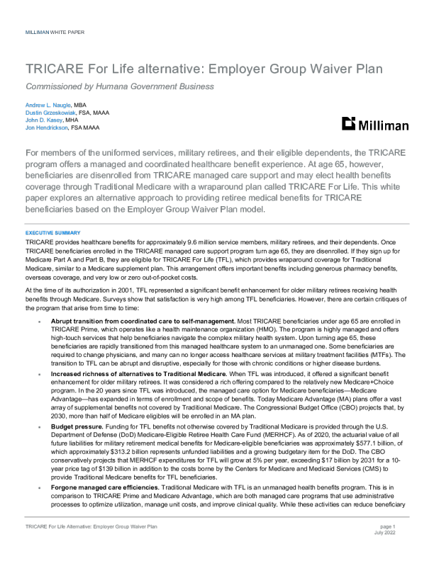 TRICARE For Life替代方案：雇主团体豁免计划