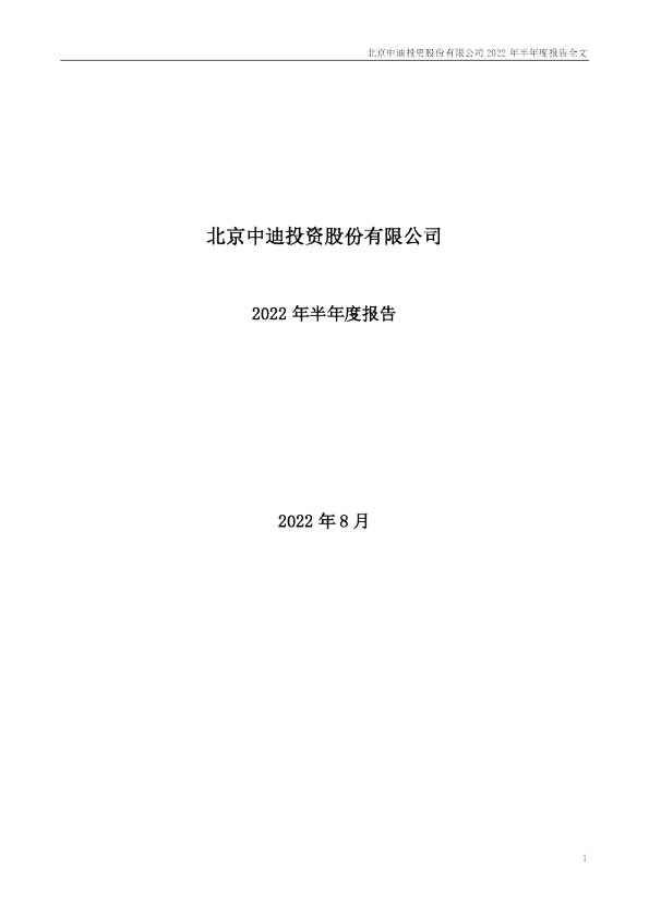 中迪投资：2022年半年度报告