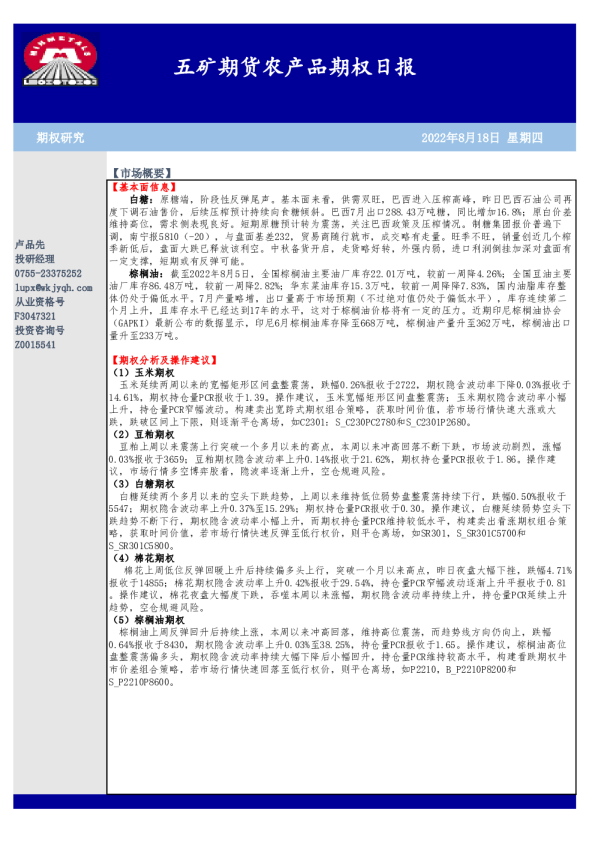 农产品期权日报