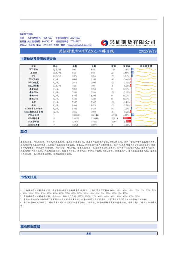 兴证研发中心PTA&乙二醇日报